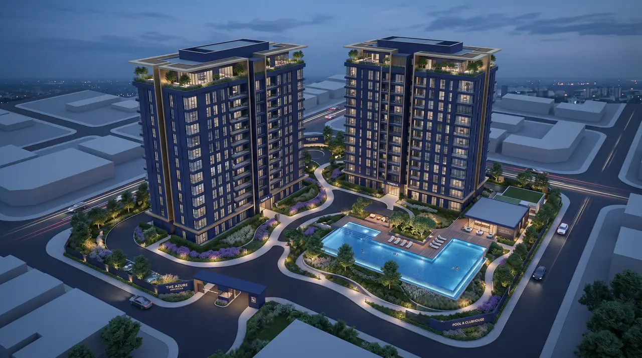 Masterplan do empreendimento — terreno com a volumetria das edificações.